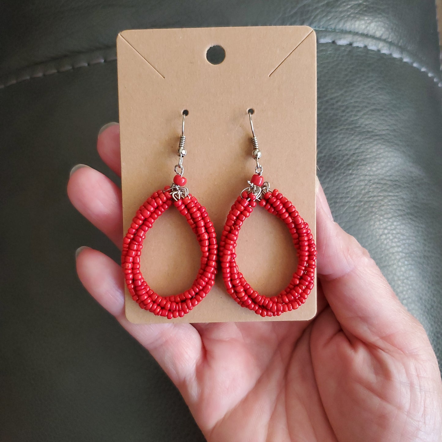 Acc Earing Red Beads Oval