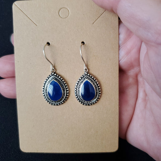 Acc earing Sterling Silver Blue Oval