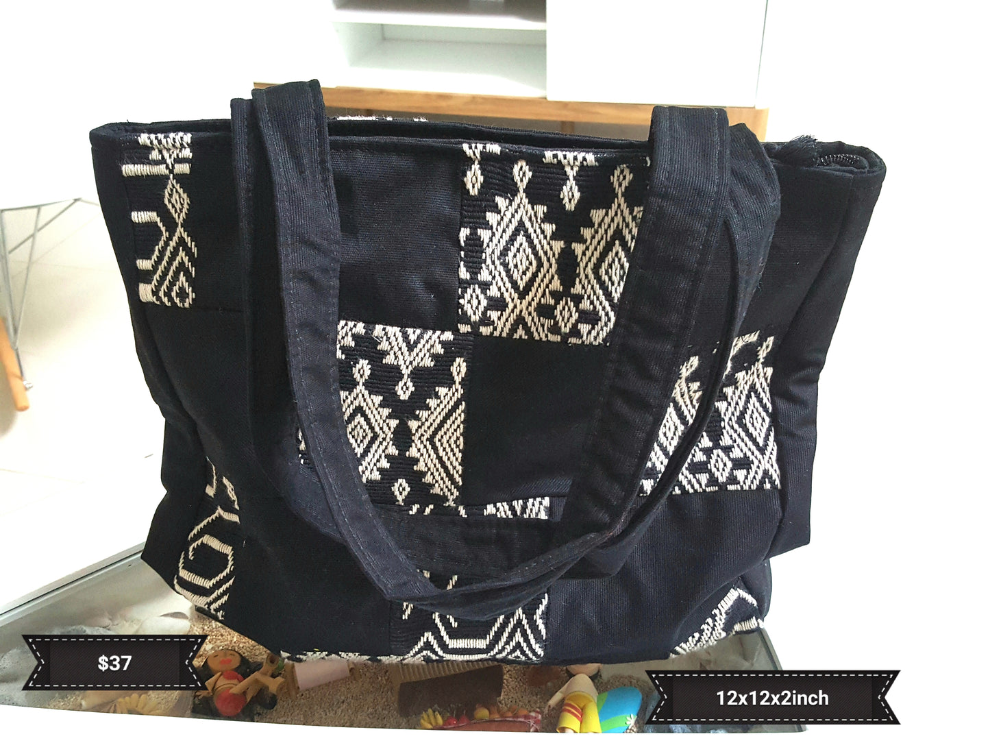 Tote Bag Black Quilt Syle