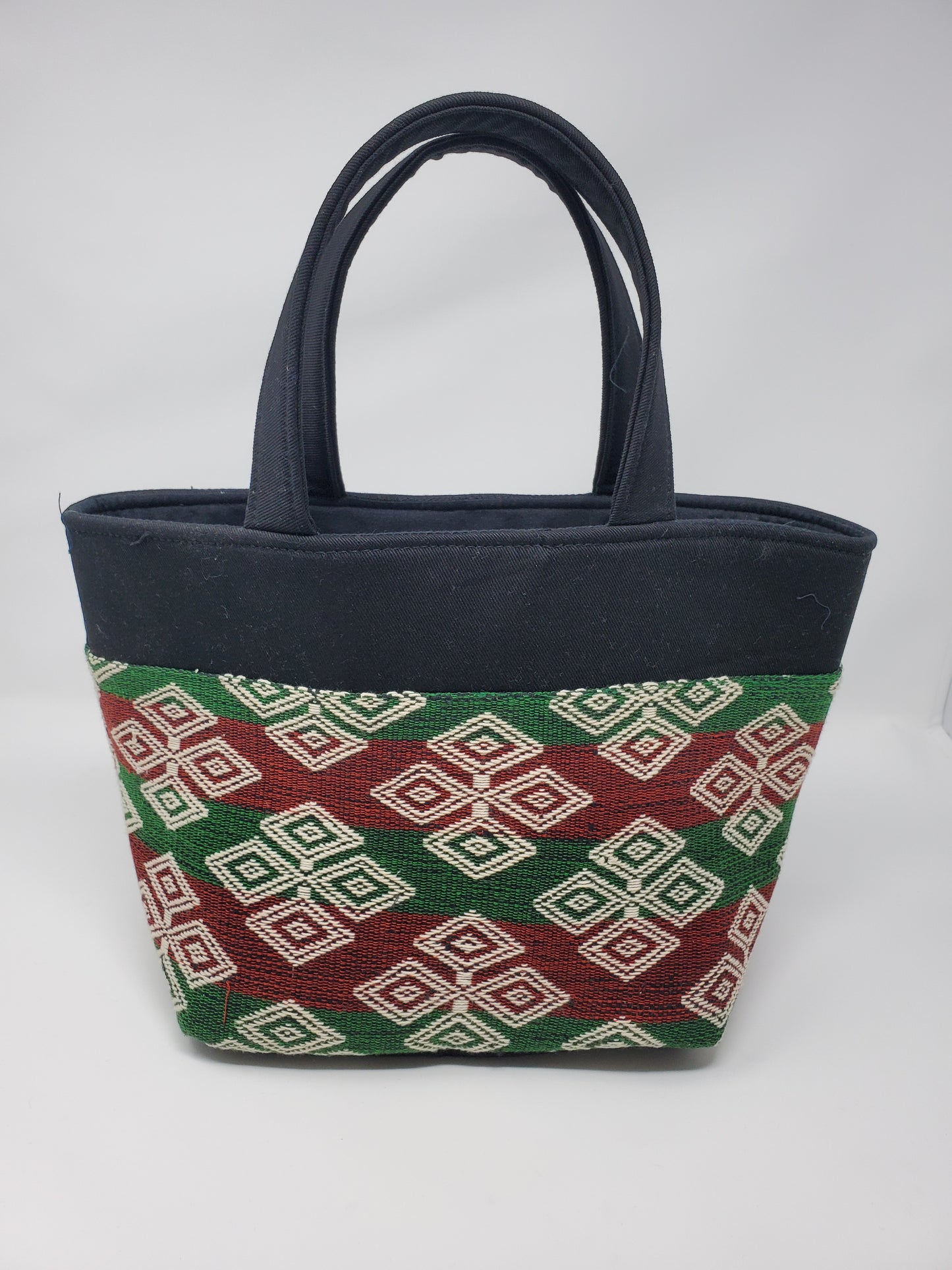 Hand Bag Green Red MD motif Black Top (M)