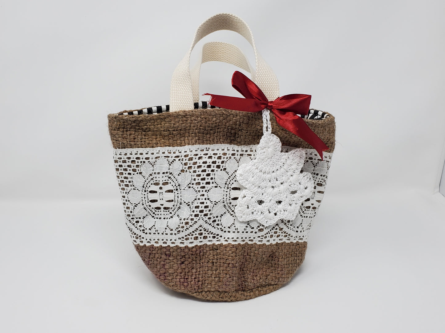 HandBags Burlap with Crochet Ornament