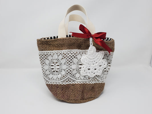 HandBags Burlap with Crochet Ornament